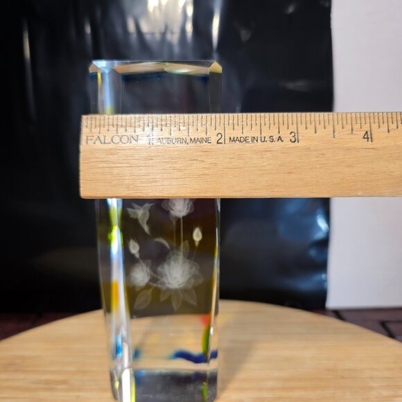 Vintage Art Glass Etched Hummingbird Rectangle Paperweight Bird & Flower - Picture 6 of 7